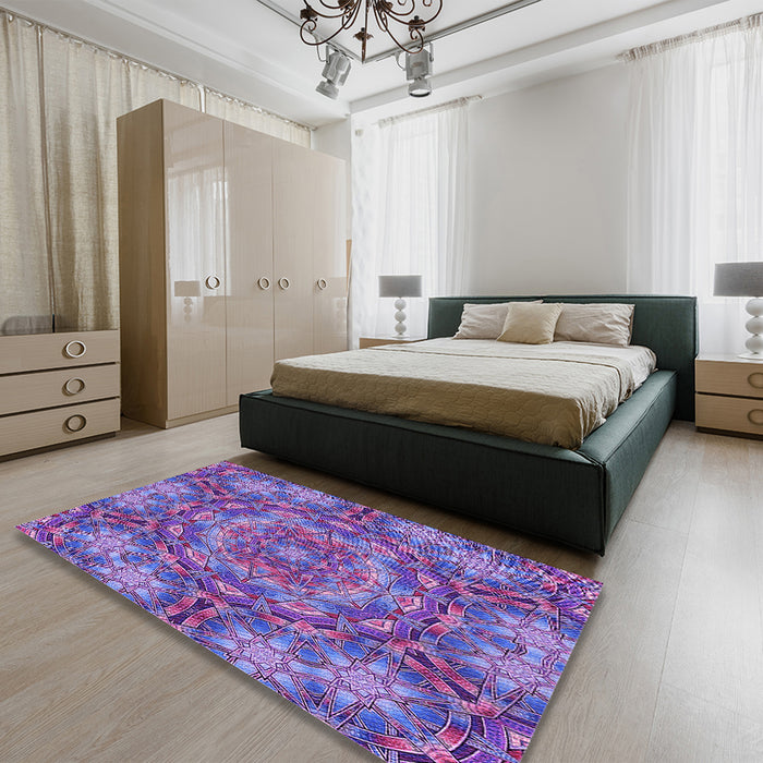 Patterned Bright Purple Rug in a Bedroom, pat3675pur