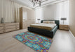 Machine Washable Transitional Blue Green Rug in a Bedroom, wshpat3675