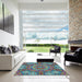 Square Patterned Blue Green Modern Rug in a Living Room, pat3675