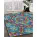 Patterned Blue Green Modern Rug in Family Room, pat3675