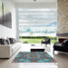 Square Machine Washable Transitional Blue Green Rug in a Living Room, wshpat3675