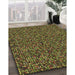 Patterned Dark Yellow Green Rug in Family Room, pat3676brn