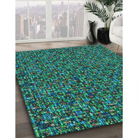 Patterned Dark Blue Grey Blue Rug, pat3676lblu