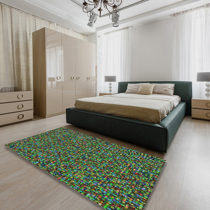 Patterned Green Novelty Rug in a Bedroom, pat3676