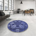 Round Patterned Blue Rug in a Office, pat3679blu