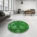 Round Patterned DarkGreen Rug in a Office, pat3679grn