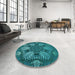 Round Patterned Dark Turquoise Green Rug in a Office, pat3679lblu