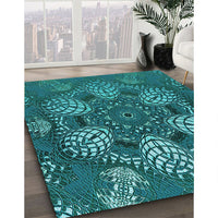 Patterned Dark Turquoise Green Rug, pat3679lblu