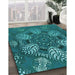 Patterned Dark Turquoise Green Rug in Family Room, pat3679lblu