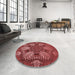 Round Patterned Cranberry Red Rug in a Office, pat3679rd