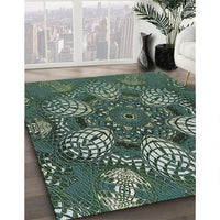 Patterned Dark Forest Green Modern Rug, pat3679