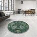 Round Patterned Dark Forest Green Modern Rug in a Office, pat3679