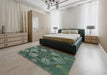 Patterned Dark Forest Green Modern Rug in a Bedroom, pat3679