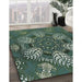 Patterned Dark Forest Green Modern Rug in Family Room, pat3679