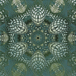 Square Patterned Dark Forest Green Modern Rug, pat3679