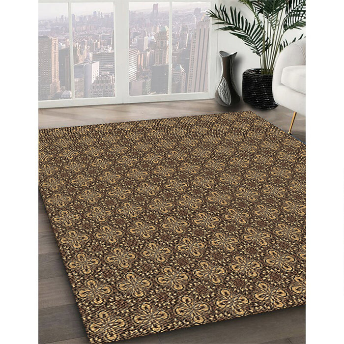 Machine Washable Transitional Cinnamon Brown Rug in a Family Room, wshpat3680brn