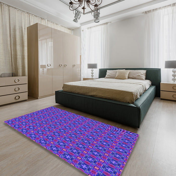 Round Machine Washable Transitional Blue Lotus Blue Rug in a Office, wshpat3681pur