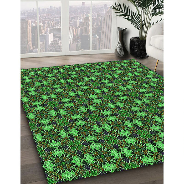 Patterned Dark Forest Green Rug in Family Room, pat3683grn