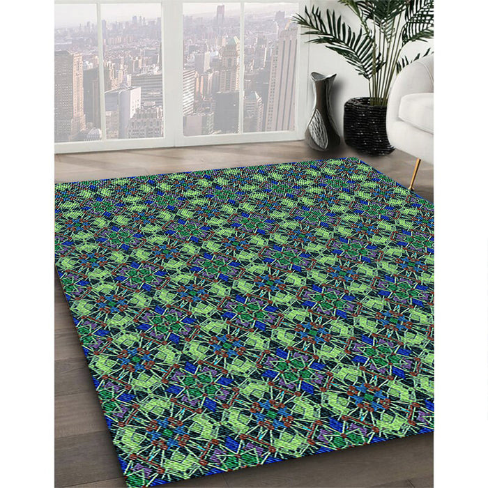 Machine Washable Transitional Medium Sea Green Rug in a Family Room, wshpat3683lblu