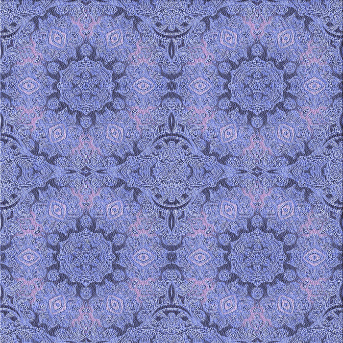 Round Machine Washable Transitional Denim Blue Rug, wshpat3685blu