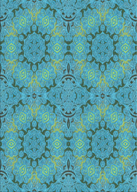 Machine Washable Transitional Dark Cyan Green Rug, wshpat3685lblu