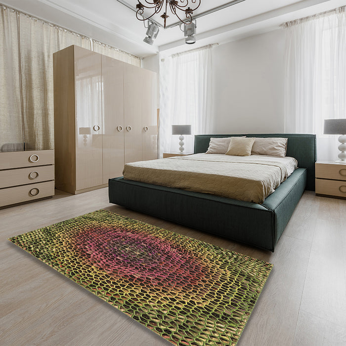 Patterned Bakers Brown Rug in a Bedroom, pat3686brn