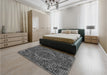 Patterned Charcoal Black Rug in a Bedroom, pat3686gry