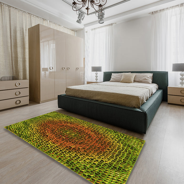 Patterned Red Rug in a Bedroom, pat3686yw