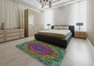 Patterned Green Novelty Rug in a Bedroom, pat3686