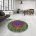 Round Machine Washable Transitional Green Rug in a Office, wshpat3686