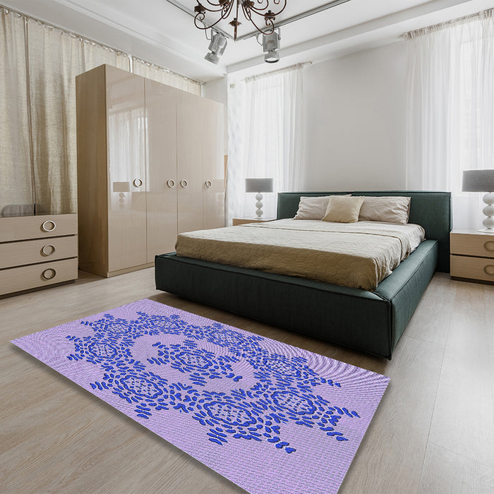 Patterned Mauve Purple Rug in a Bedroom, pat3687blu