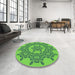 Round Patterned Emerald Green Rug in a Office, pat3687grn