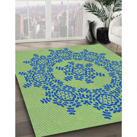 Patterned Aquamarine Stone Green Rug, pat3687lblu