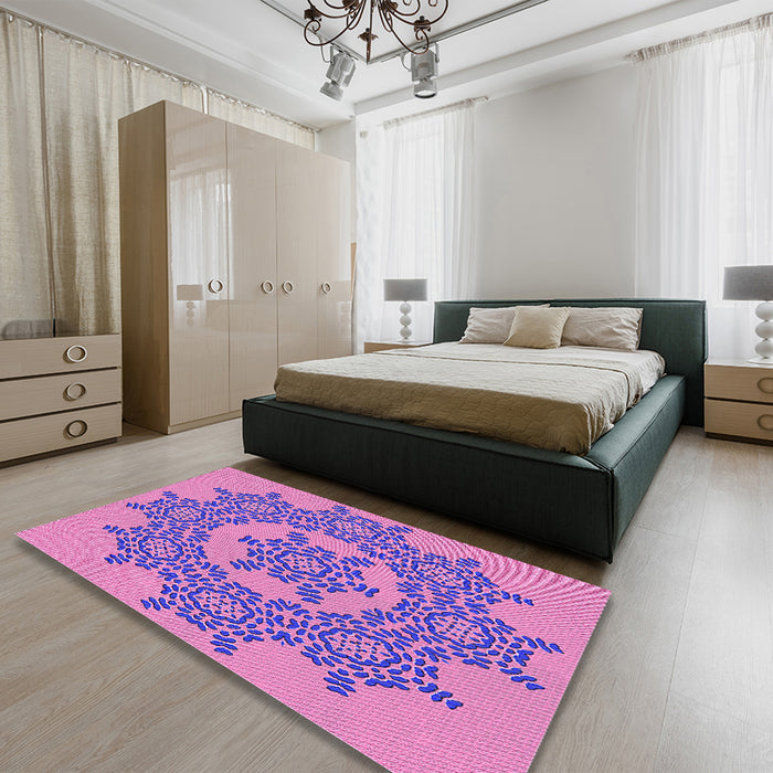 Patterned Violet Purple Rug in a Bedroom, pat3687pur