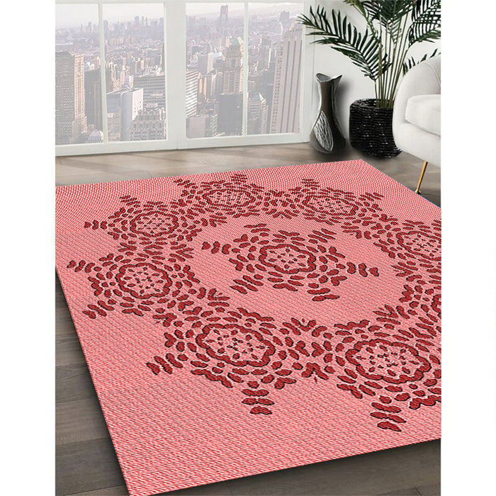 Patterned Light Coral Pink Rug in Family Room, pat3687rd