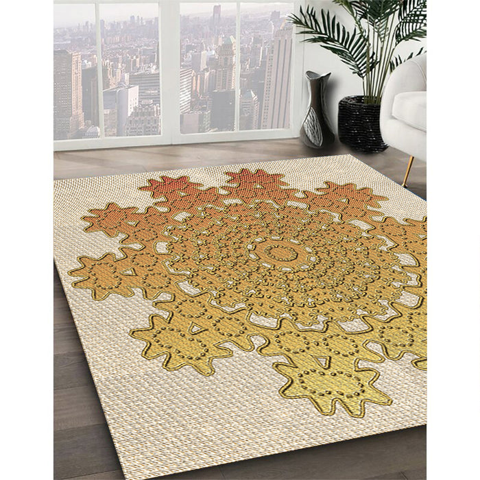 Machine Washable Transitional Brown Gold Rug in a Family Room, wshpat3688brn