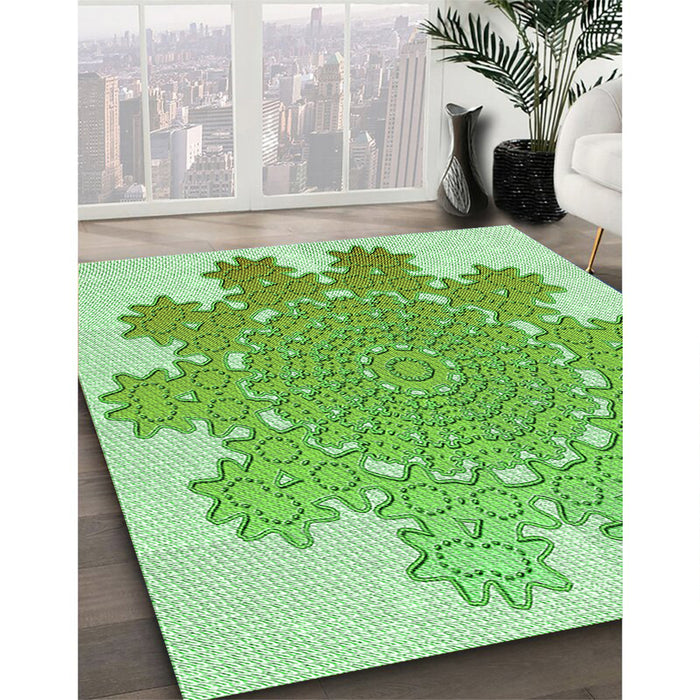 Patterned Jade Green Rug in Family Room, pat3688grn