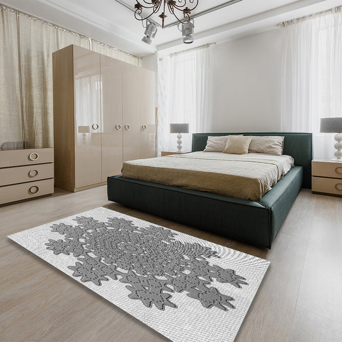 Patterned Platinum Gray Rug in a Bedroom, pat3688gry