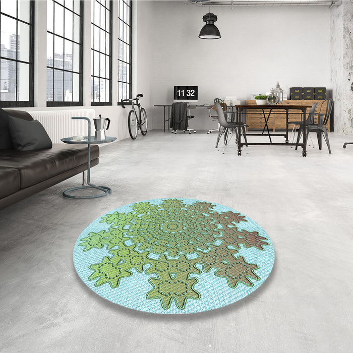 Round Patterned Green Rug in a Office, pat3688lblu