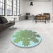 Round Patterned Green Rug in a Office, pat3688lblu