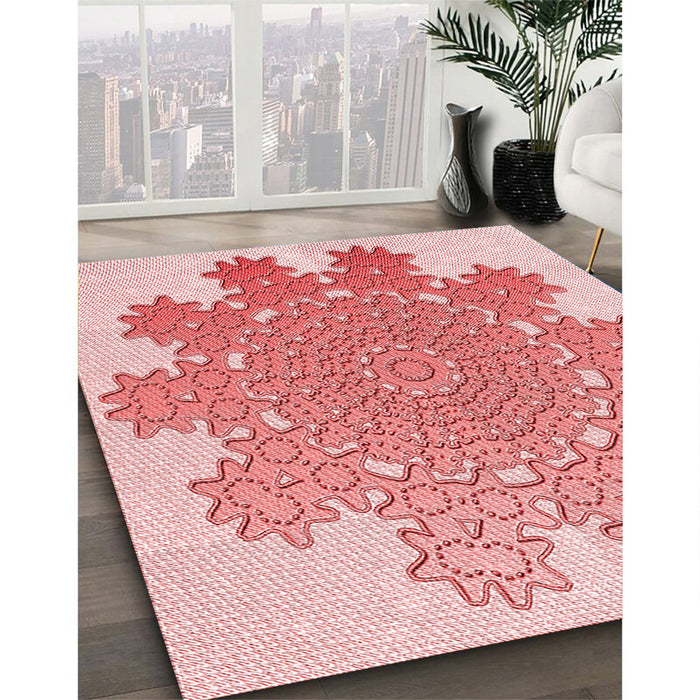 Patterned Red Rug in Family Room, pat3688rd