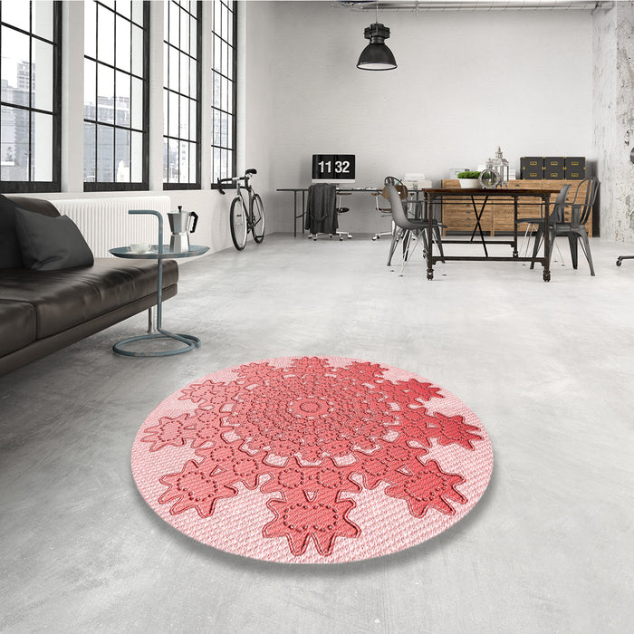 Round Patterned Red Rug in a Office, pat3688rd