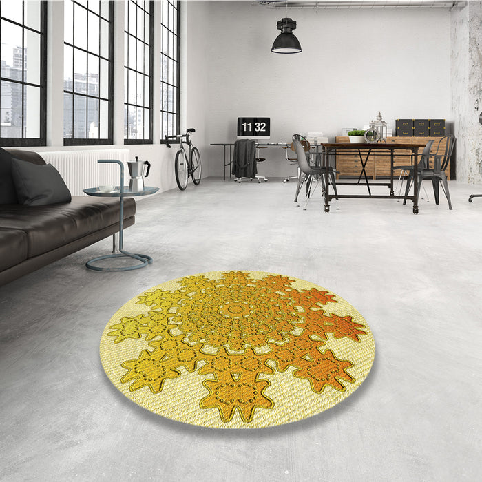 Round Patterned Cinnamon Brown Rug in a Office, pat3688yw