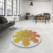 Round Machine Washable Transitional Copper Brown Rug in a Office, wshpat3688