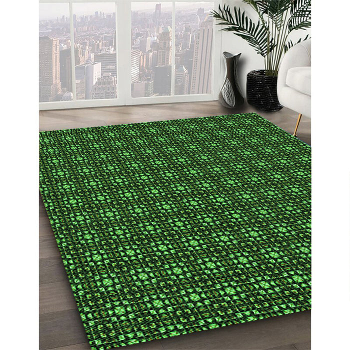 Patterned Black Rug in Family Room, pat3689grn