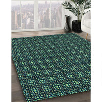 Patterned Dark Slate Grey Green Rug, pat3689lblu