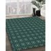 Patterned Dark Slate Grey Green Rug in Family Room, pat3689lblu