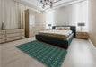 Patterned Dark Slate Grey Green Rug in a Bedroom, pat3689lblu
