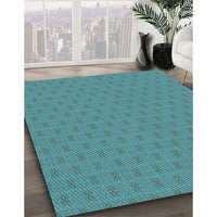 Patterned Aquamarine Stone Green Rug, pat369lblu