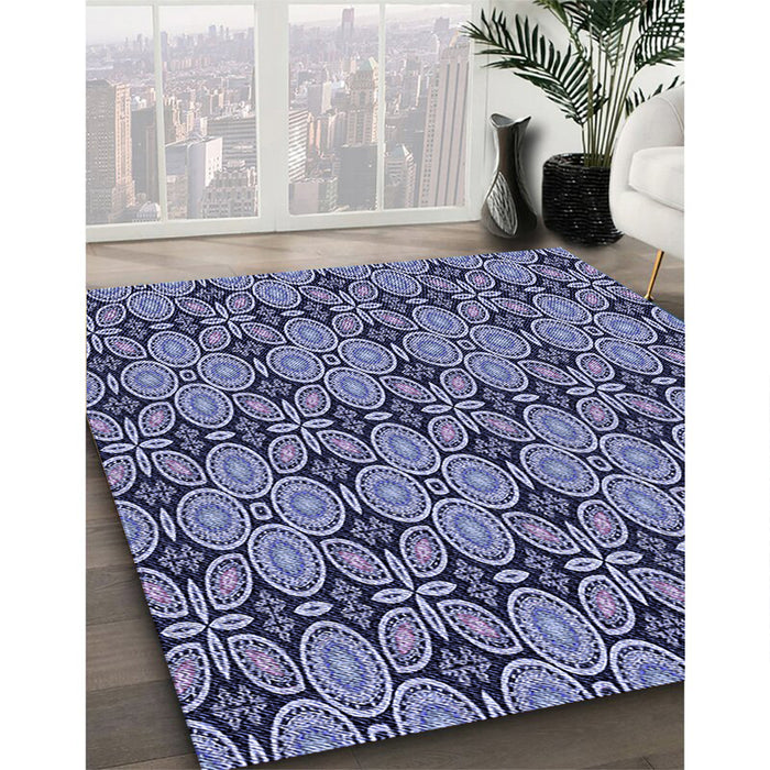 Patterned Blue Rug in Family Room, pat3691blu